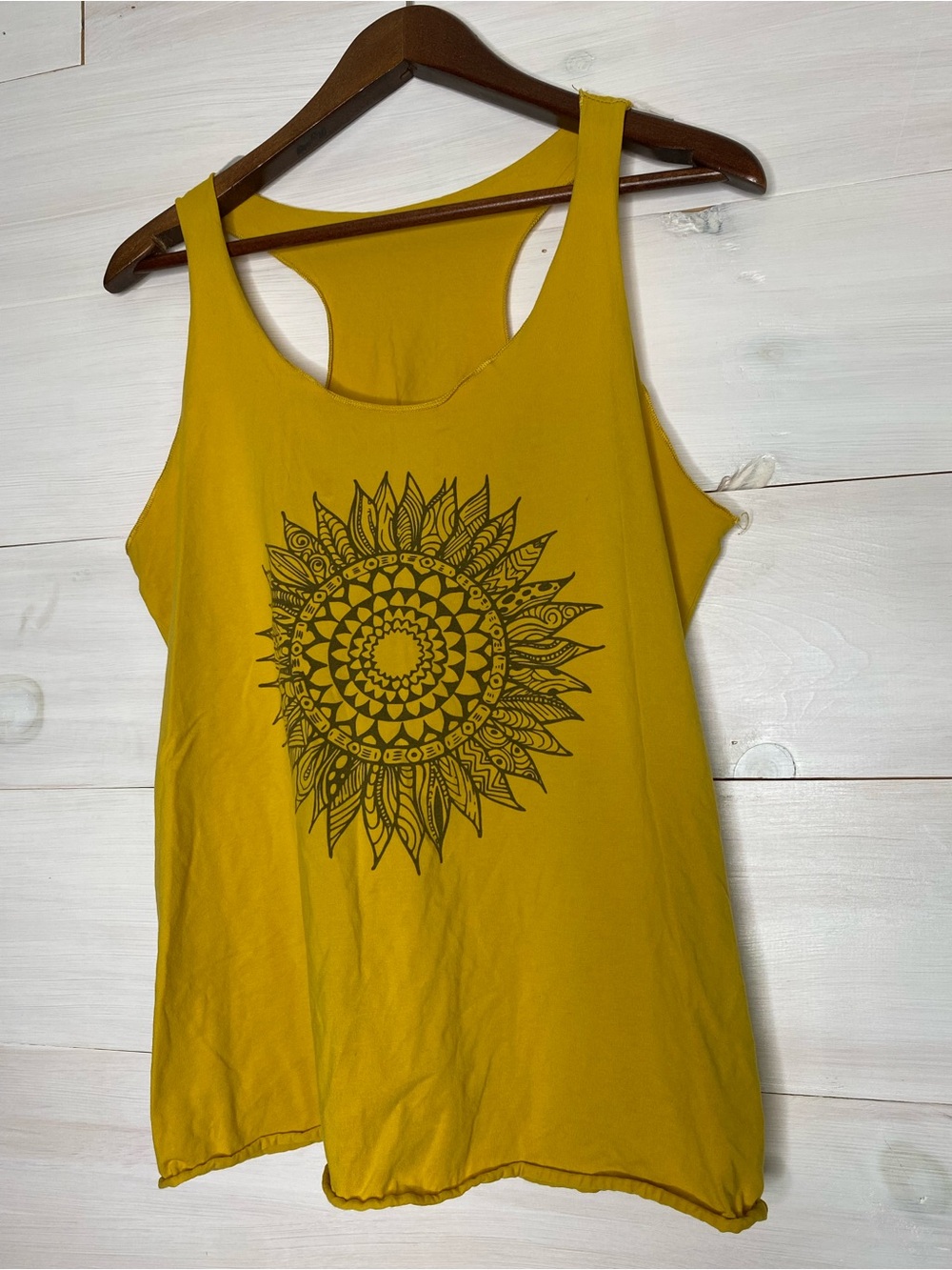 SHEIN Mustard Yellow Sunflower Mandala Graphic Racerback Tank Top Lg